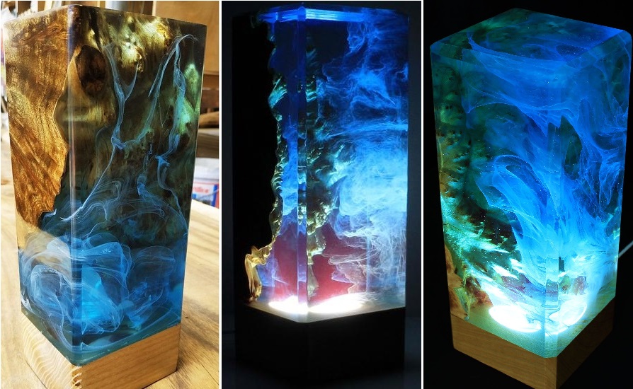 Night Lamp with Resin and Wood - Epoxy resin light, Epoxy resin lamp