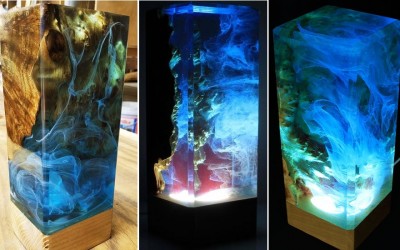 Night Lamp with Resin and Wood - Epoxy resin light, Epoxy resin lamp
